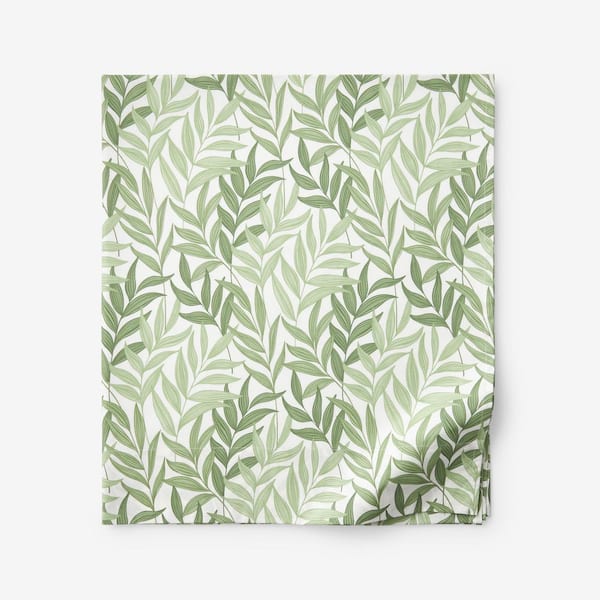 The Company Store Company Cotton Tulum Leaf Moss Green Floral Cotton Percale Queen Flat Sheet