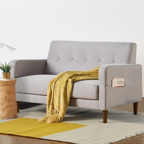 4-Seater Modern Linen Fabric Sofa with Armrest Pockets - Light Grey