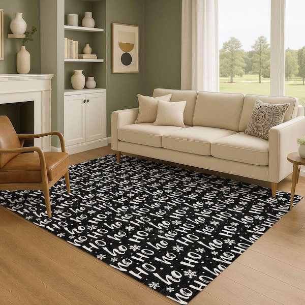 Mayfield Premium Machine Washable Abstract AMF1814 Black 3 ft. x 4 ft. Area Rug