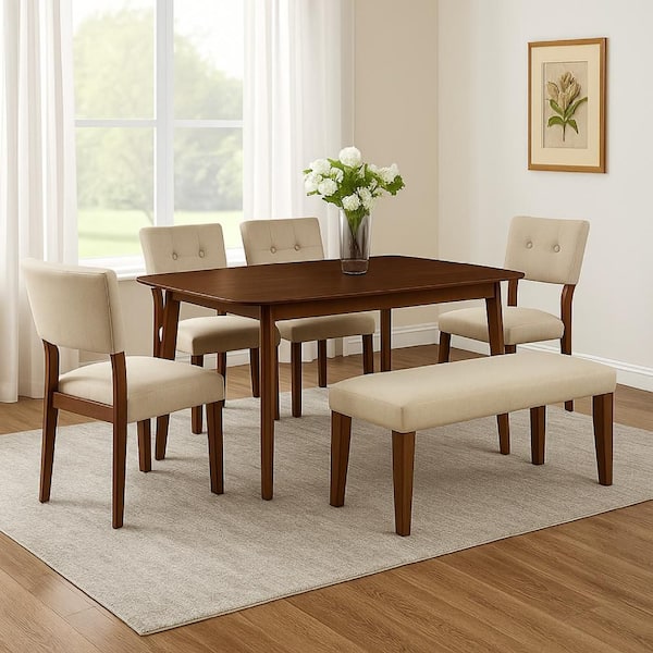 Goko Modern & Contemporary Brown Wood 30.25 in. 4 Legs Base Dining Table Seats 6
