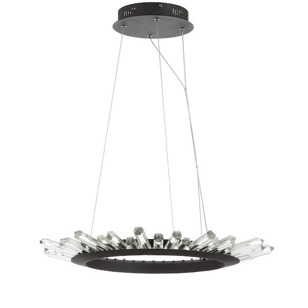 Elsa 24 in. Black/Clear Adjustable Integrated LED Modern Crystal Pendant