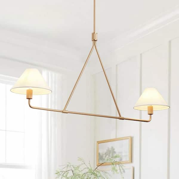 46.45 in. 2-Light Kitchen Island Linear Chandelier Classic Rose Gold Pendant Light with fabric shades