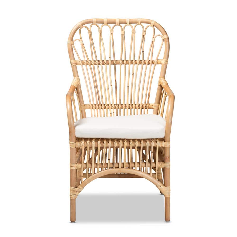 Handcrafted White Rattan Spindle Accent Chair