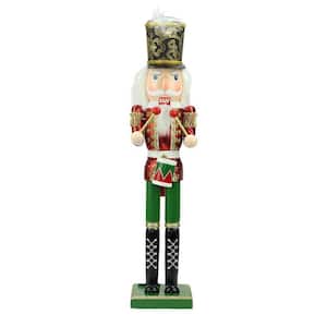 24 in. Red, Green and Gold Wooden Christmas Nutcracker Drummer