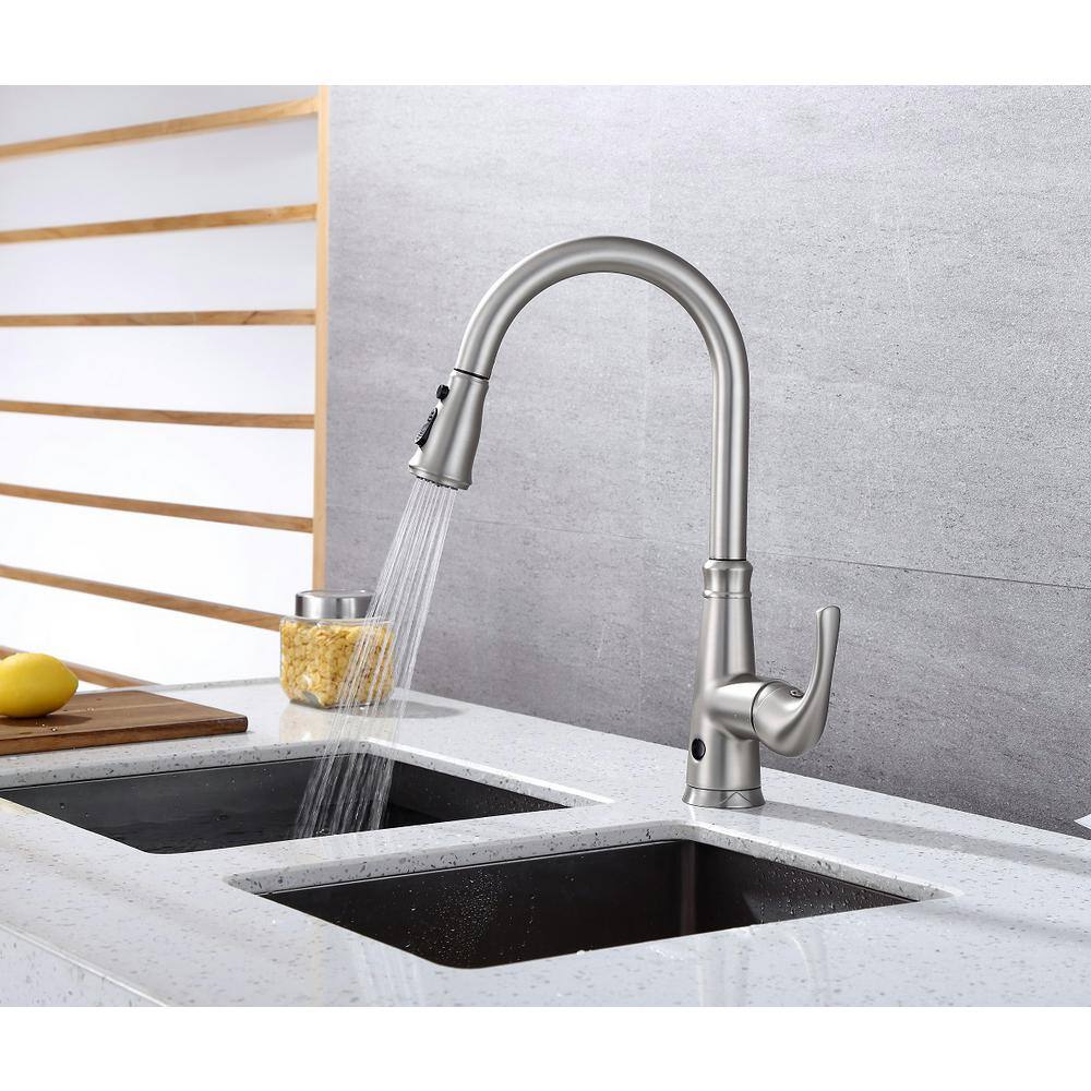 Brushed Nickel Single Handle Pull-Down Kitchen Faucet with Spray