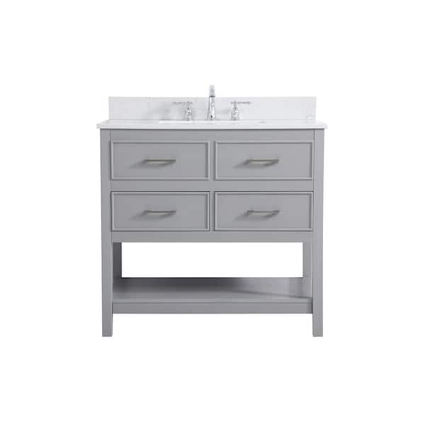 Unbranded Simply Living 36 in. W x 22 in. D x 34 in. H Bath Vanity in Gray with Calacatta White Engineered Marble Top