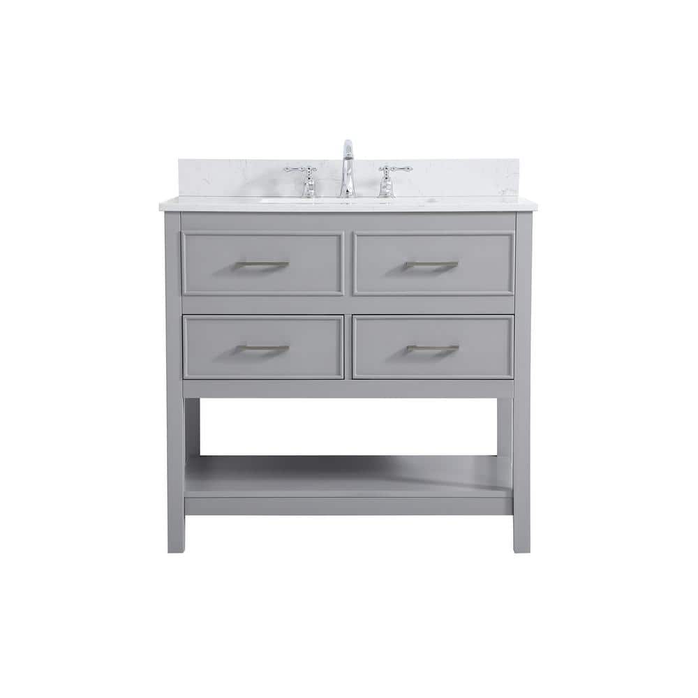 36 in. W Single Bath Vanity in Grey with Engineered Stone Vanity Top in Cal