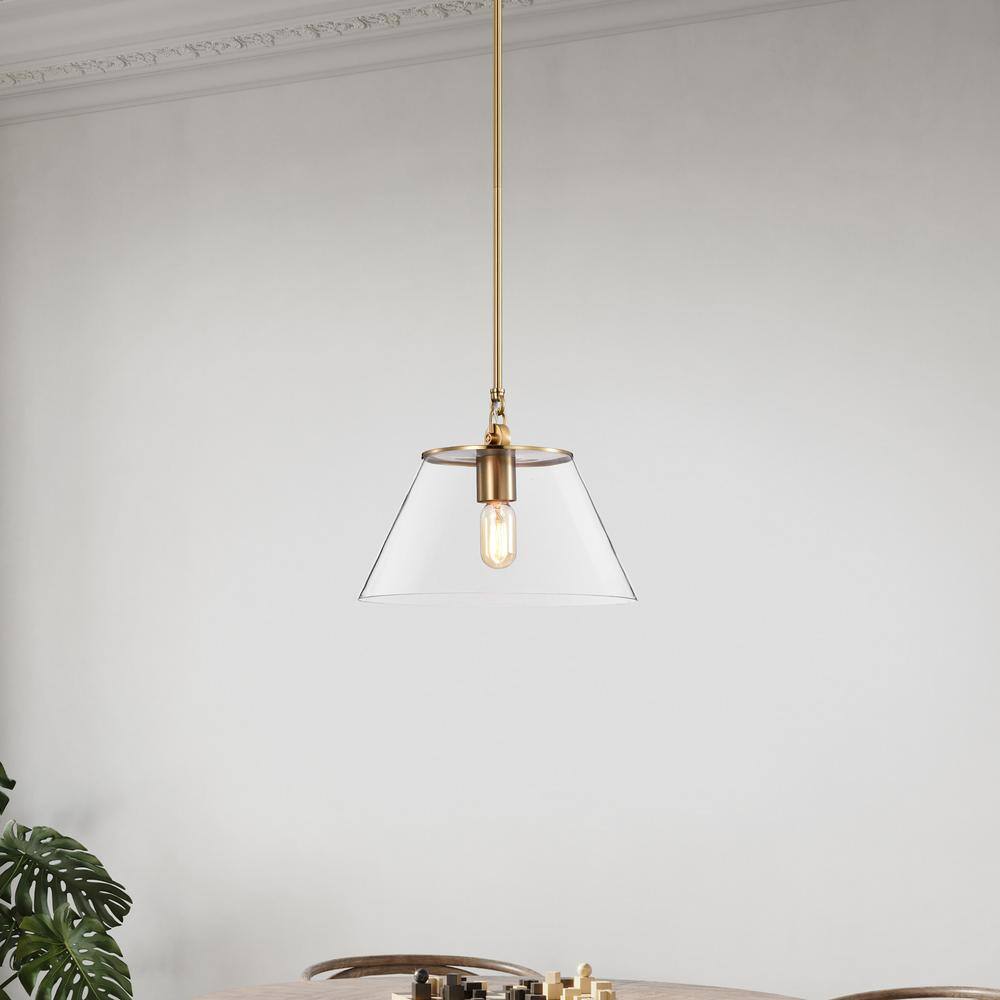 Dover 10" Vintage Brass and Clear Glass Pendant Light