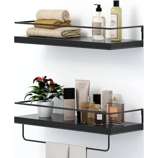 Aoibox 5.70 in. W x 15.70 in. D Black Wall Mounted Floating Shelf, Decorative Wall Shelf with Towel Rack