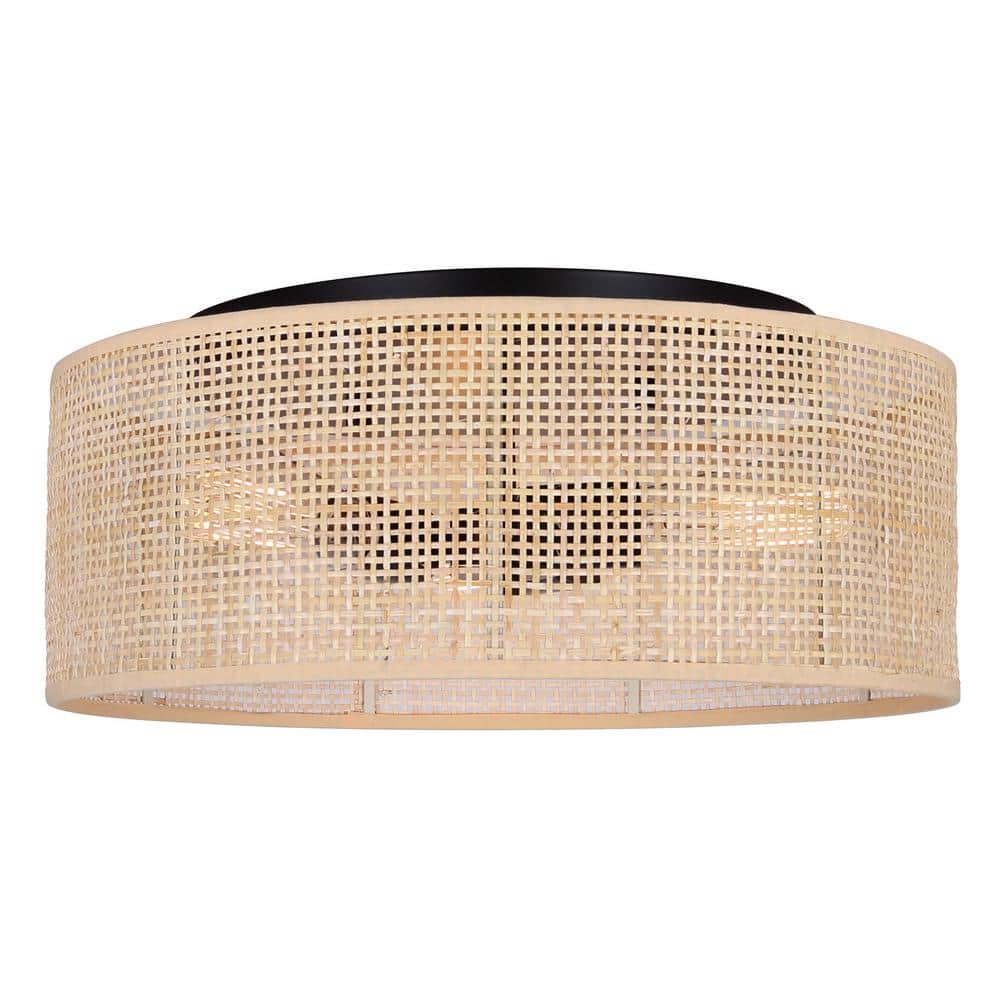 BELLAMY 16.25 in. 3-Light 60-Watt Boho Black Flush Mount with Natural Rattan Shade price history on PriceWatchPro