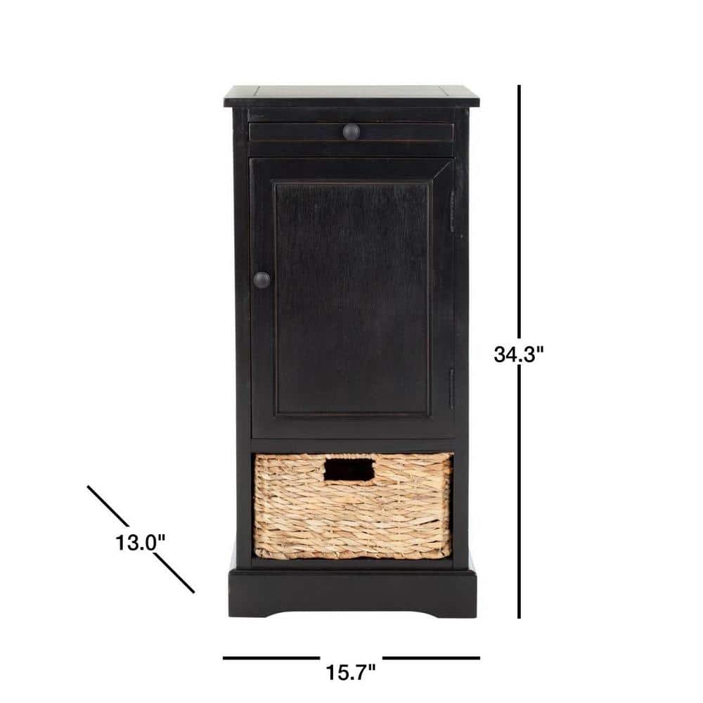 Raven Distressed Black Tall Transitional Storage Unit with Pull-Out Basket