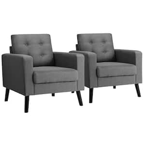 29 in. Gray Tu ft.ed Linen Armchair Single Seater English Rolled Arm Sofa with Removable Cushions (Set of 2)