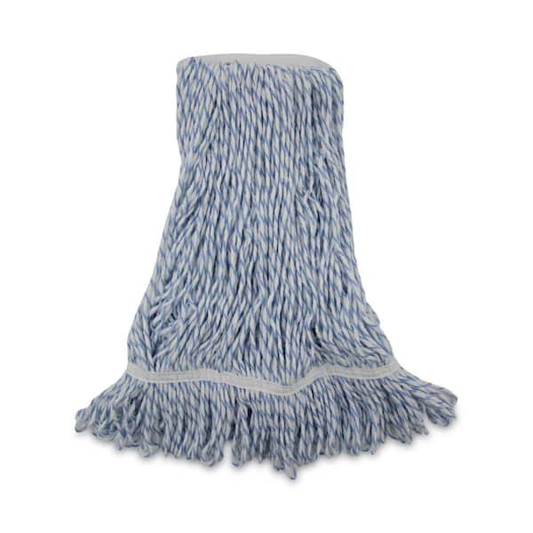 Mop Head, Floor Finish, Narrow, Rayon/Polyester, Medium, White/Blue, 12/Carton Mop Head, Floor Finish, Narrow, Rayon/Polyester, Medium, White/Blue, 12/Carton