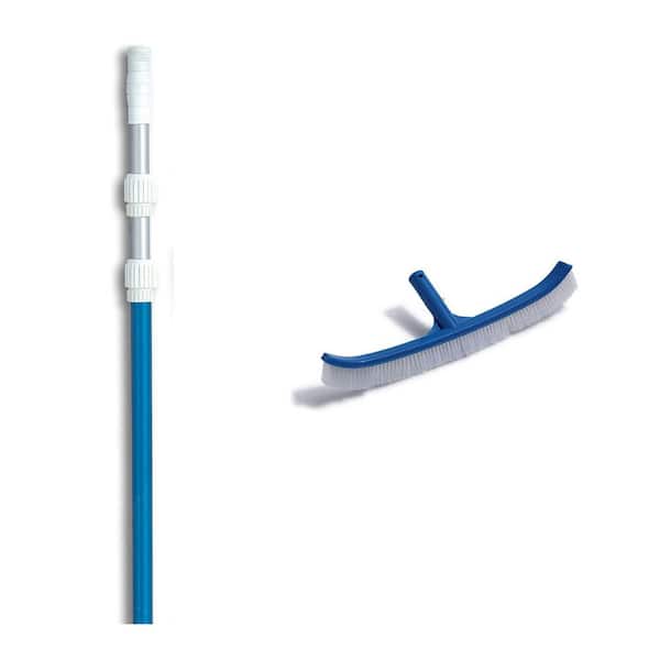 HYDROTOOLS 18 in. Curved Spa Pool Wall and Floor Brush with 5 ft. to 15 ft. Telescopic Pole