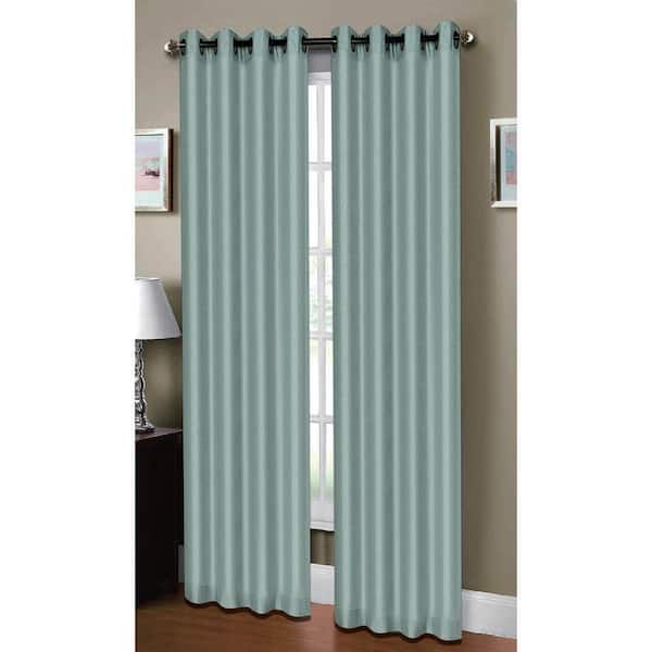 Window Elements Semi-Opaque Raphael Heathered Faux Linen 54 in. W x 84 in. L Grommet Extra Wide Curtain Panel in Seafoam