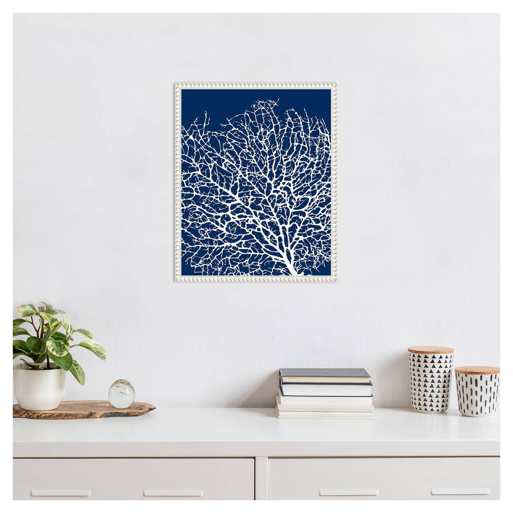 Navy Coral II Crop Coastal Canvas Art with White Frame