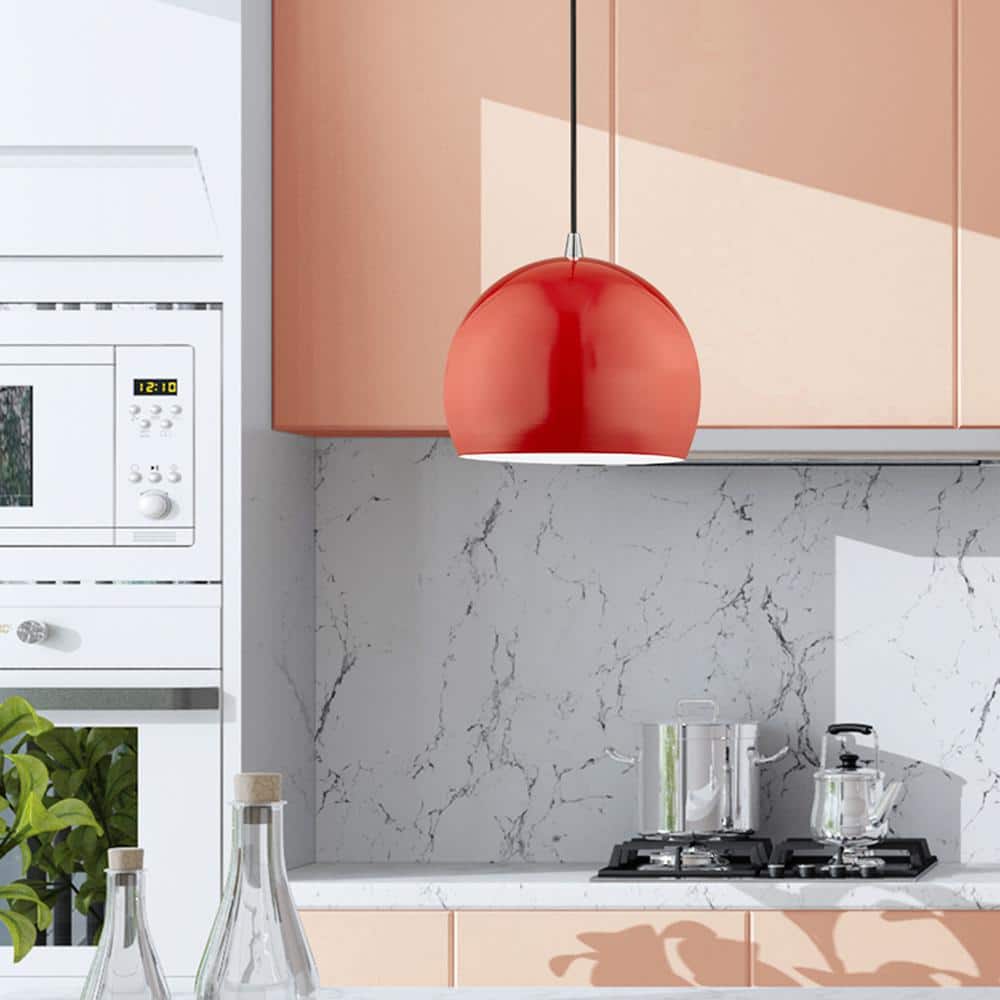 Contemporary Shiny Red Aluminum Mini Pendant with White Interior