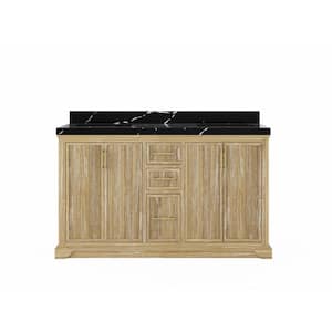 Alys Teak 60 in. W x 22 in. D x 36 in. H Double Sink Bath Vanity in Whitewashed with 2" Calacatta Gold Top
