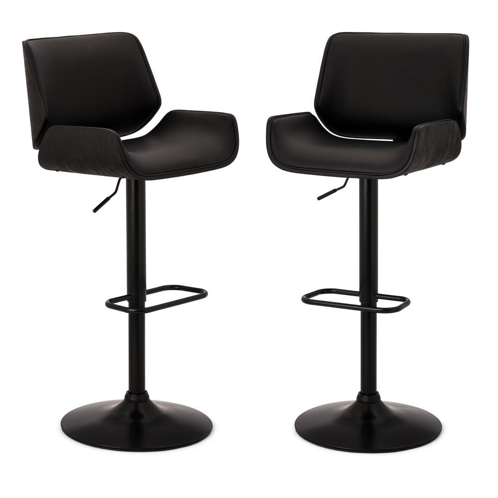 Glitzhome Mid Century Black Modern Adjustable Height Swivel Bar Stool Set Of 2 2000900007 The Home Depot