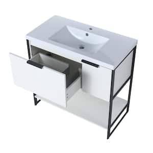 Modern 35.4 in. W x 18.1 in. D x 34.3 in. H in White Bathroom Vanity with Cultured Marble Basin Top