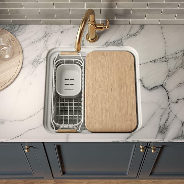 Audrine Fireclay 18.6 In. Undermount Workstation Bar Sink In Dune