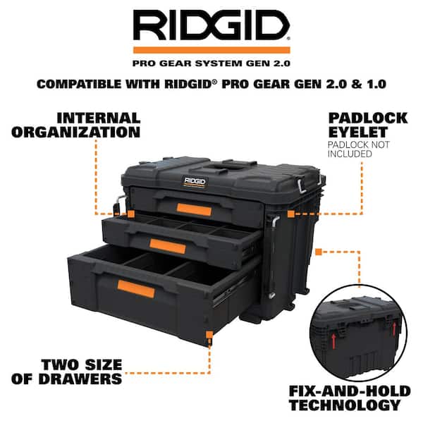 Ridgid XL 2.0 Pro Gear System 22 in. 2 Plus 1 Drawers Modular Tool Box  Storage 