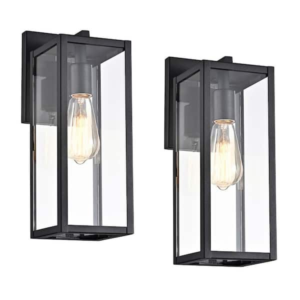 Unbranded 13.75 in. Matte Black Outdoor E26 Wall Lantern Sconce with Clear Glass Shade Weather Resistant (2-Pack)