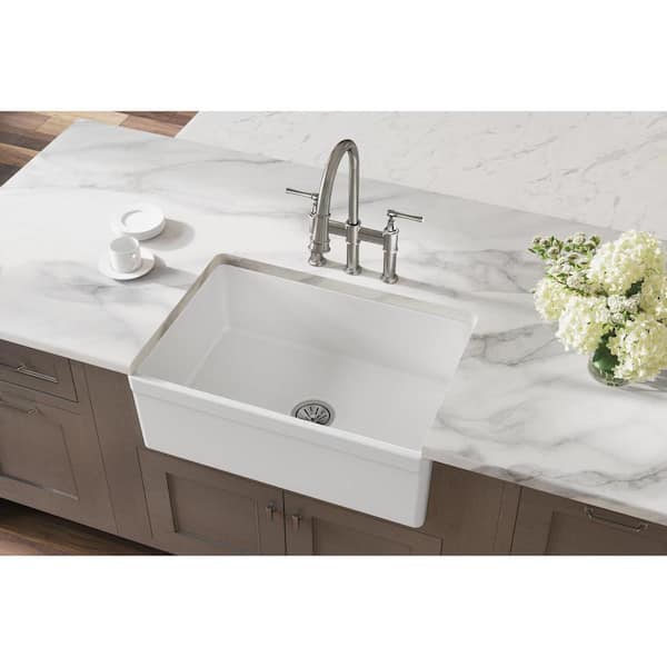 Fireclay 30 in. Farmhouse/Apron-Front Single Bowl White Fireclay Kitchen Sink Only