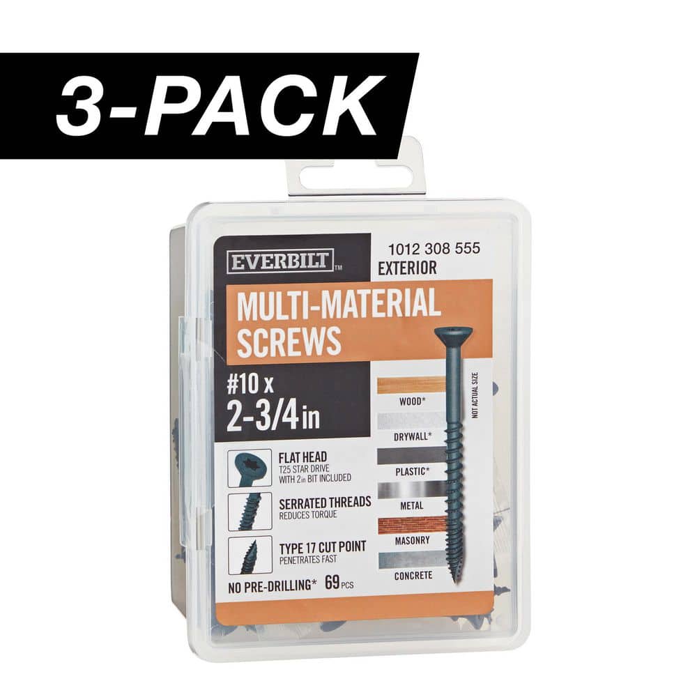 3-Pack #10 x 2-3/4 in. Black 6-Lobe Star Drive Exterior Flat Head Multi-Material Screw (3 lbs. / 207-Piece) price history on PriceWatchPro
