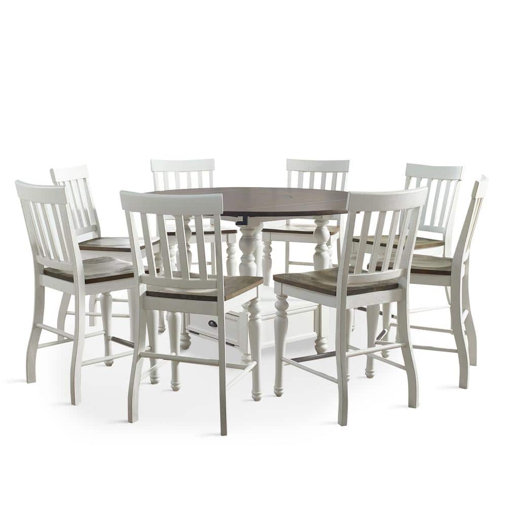 Ivory and Dark Oak 9-Piece Counter Height Dining Set