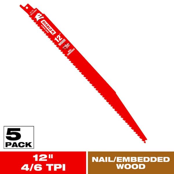12 in. 4/6 Demo Demon TPI Bi-Metal Reciprocating Saw Blades for Nail-Embedded Wood Cutting