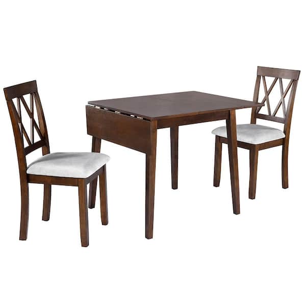 5-Piece Rectangular Brown Wood Top Dining Table Set Seats 4 with Drop Leaf Dining Table and 4 Dining Upholstered Chairs