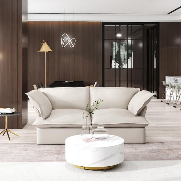 J&E Home 82.6 in. Flared Arm 2-Piece linen Modular Sectional Sofa in Beige