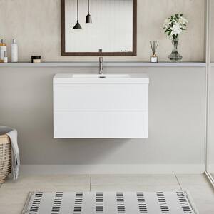 Achilles 36 in. W x 20 in. D x 22.5 in. H Single Sink Floating Bath Vanity in Glossy White with White Resin Top