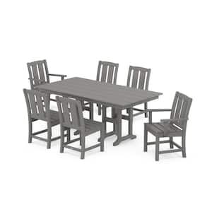 Mission 7-Piece Farmhouse Plastic Rectangular Outdoor Dining Set in Slate Grey