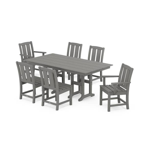 POLYWOOD Mission 7-Piece Farmhouse Plastic Rectangular Outdoor Dining Set in Slate Grey