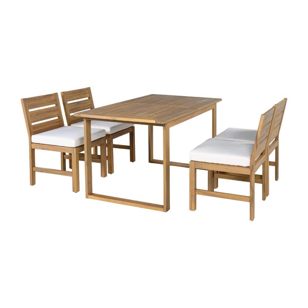 5-Piece Acacia Wood Outdoor Dining Set with Beige Cushions, Adjustable Legs Suitable for Backyard, Garden, or Deck price history on PriceWatchPro