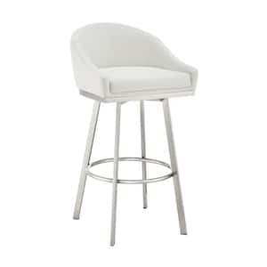 29.5 in. White and Chrome Low Back Metal Frame Counter Stool with Faux Leather Seat