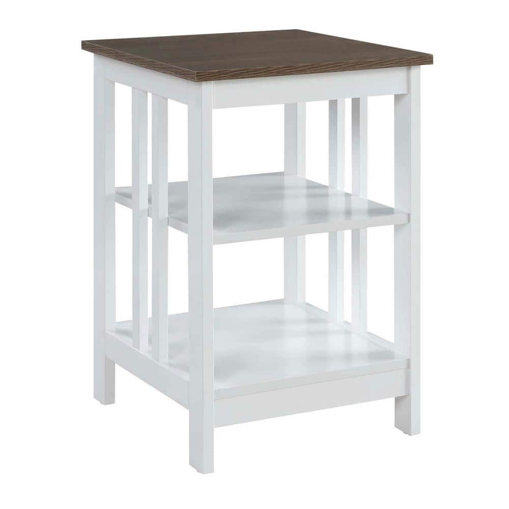 Driftwood & White Mission-Inspired End Table with Shelves
