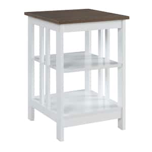 Mission 15.75 in. Driftwood/White Standard Height Square Wood Top End Table with Shelves