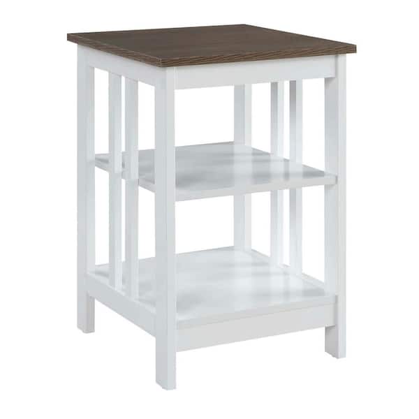 Convenience Concepts Mission 15.75 in. Driftwood/White Standard Height Square Wood Top End Table with Shelves
