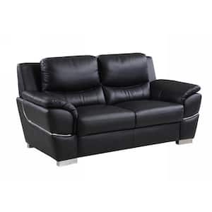 Charlie 69 in. Black Solid Leather 2 Seat Loveseats