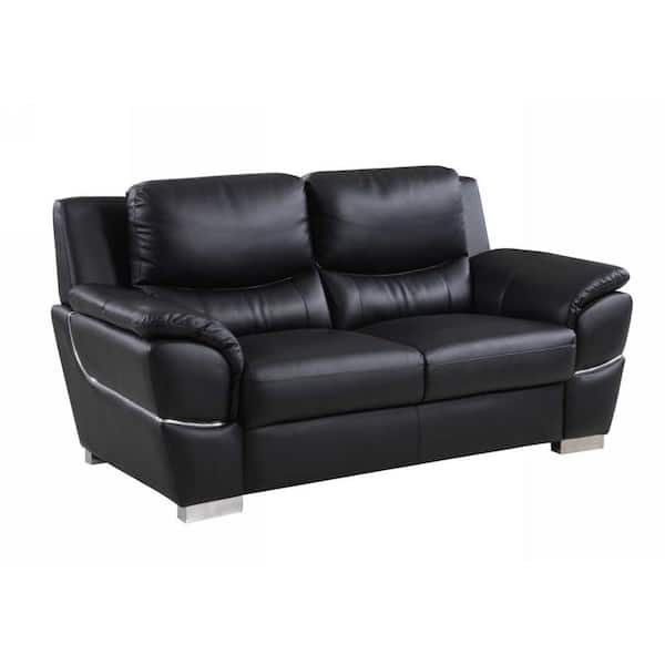 HomeRoots Charlie 69 in. Black Solid Leather 2 Seat Loveseats 329476 ...