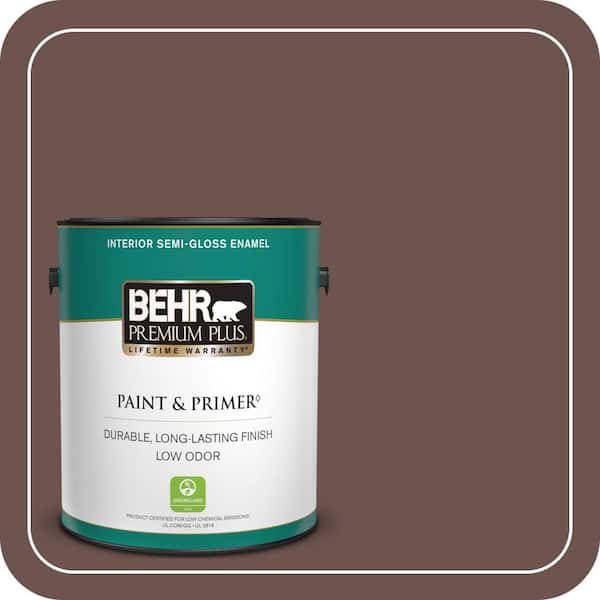 BEHR PREMIUM PLUS 1 gal. #710B-6 Painted Leather Semi-Gloss Enamel Low Odor Interior Paint & Primer