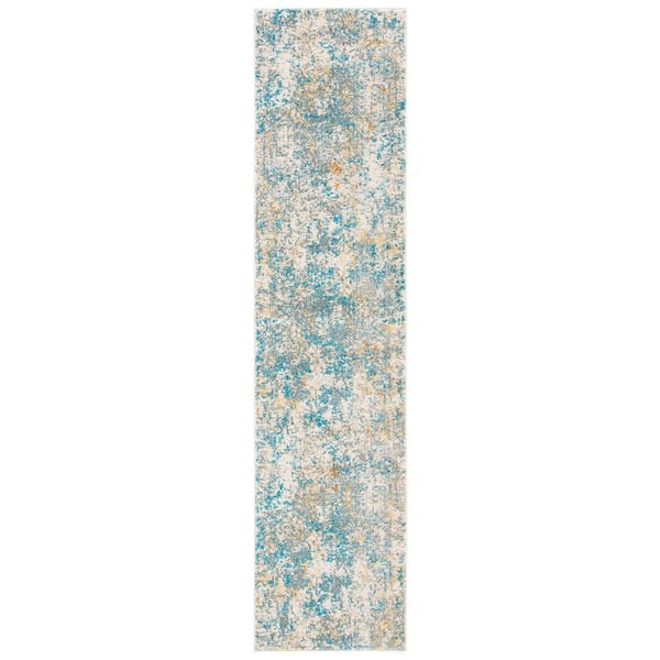SAFAVIEH Madison Teal/Gold 2 ft. x 8 ft. Geometric Abstract Runner Rug