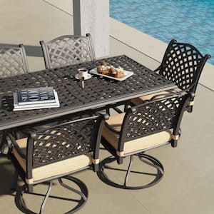 Castle Rock Dark Lava Bronze Rectangle Cast Aluminum Outdoor Dining Table with 2 in. Umbrella Hole