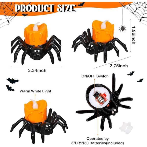 12-Pack Halloween Orange Spider Tea Lights:Battery-Operated
