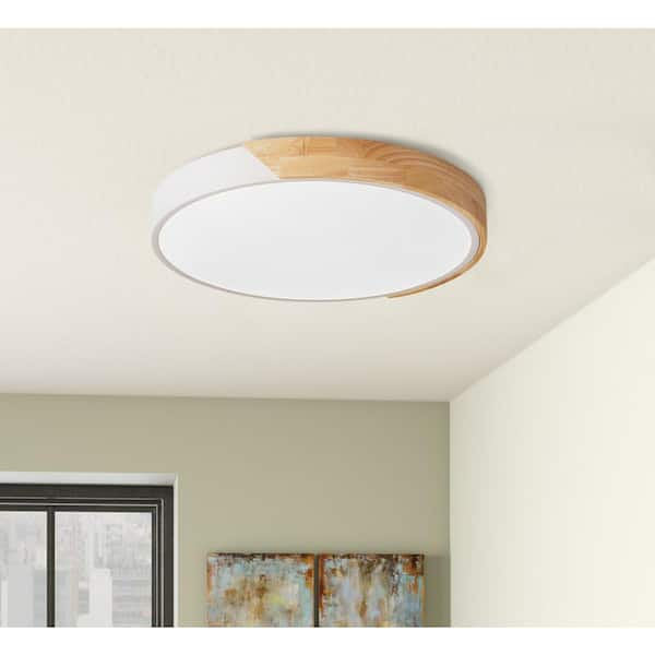 aiwen 15.7 in. 1-Light White Circle LED Flush Mount Light Fixture