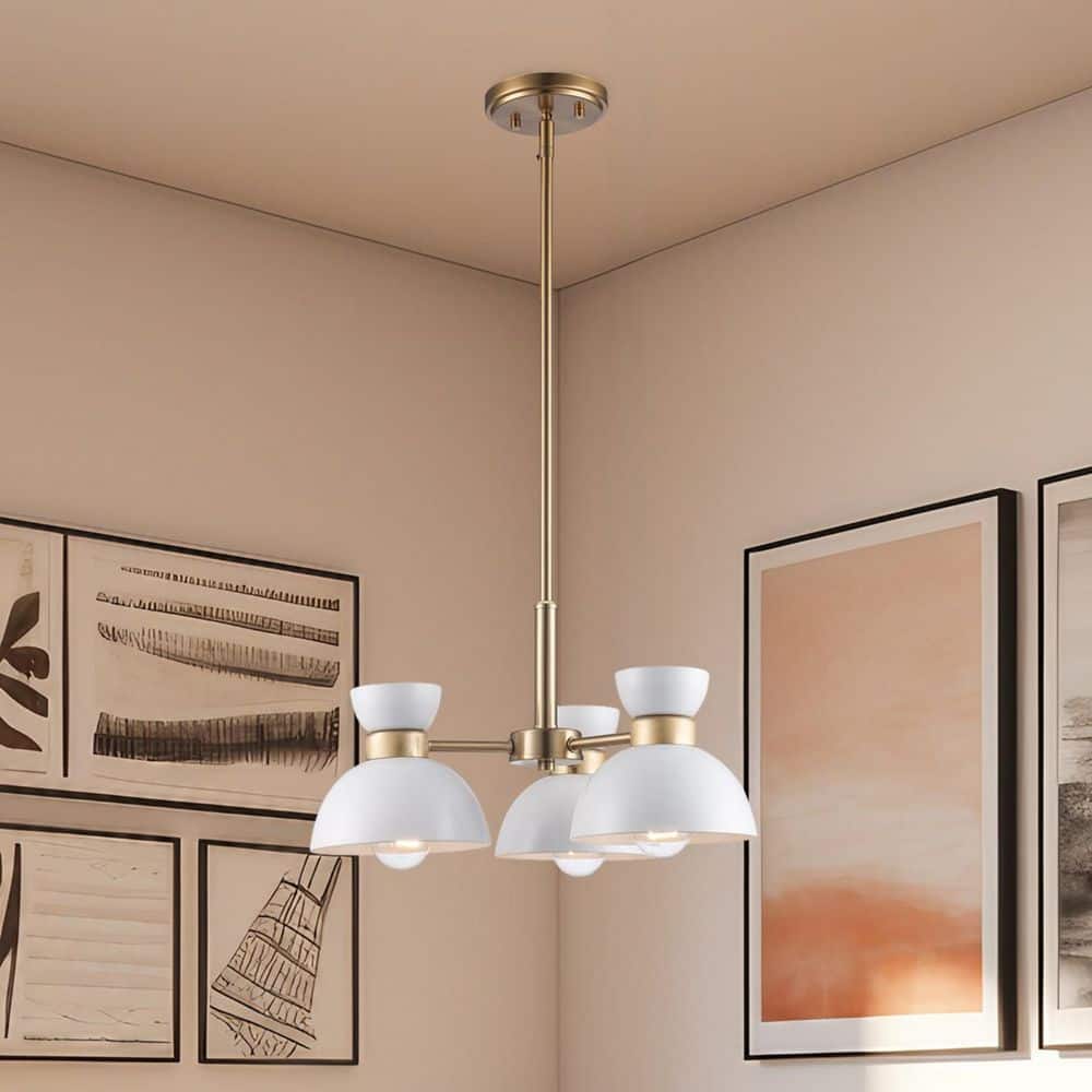 Azaria 3-Light White and Gold Chandelier Light Fixture with Metal Dome Shades price history on PriceWatchPro