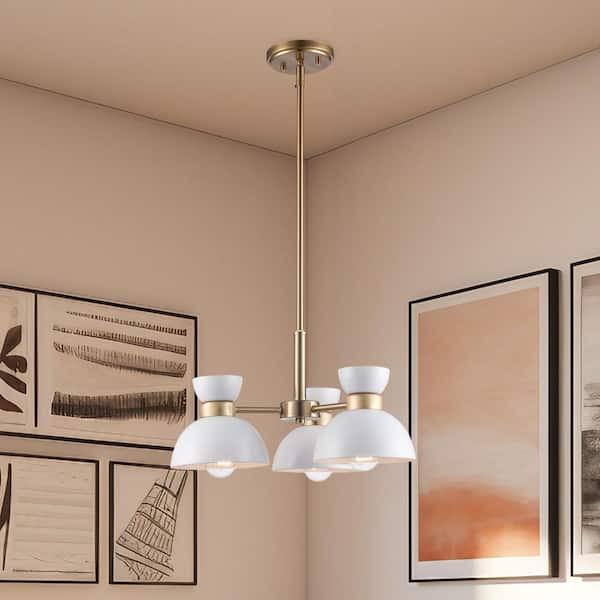 Bel Air Lighting Azaria 3-Light White and Gold Chandelier Light Fixture with Metal Dome Shades